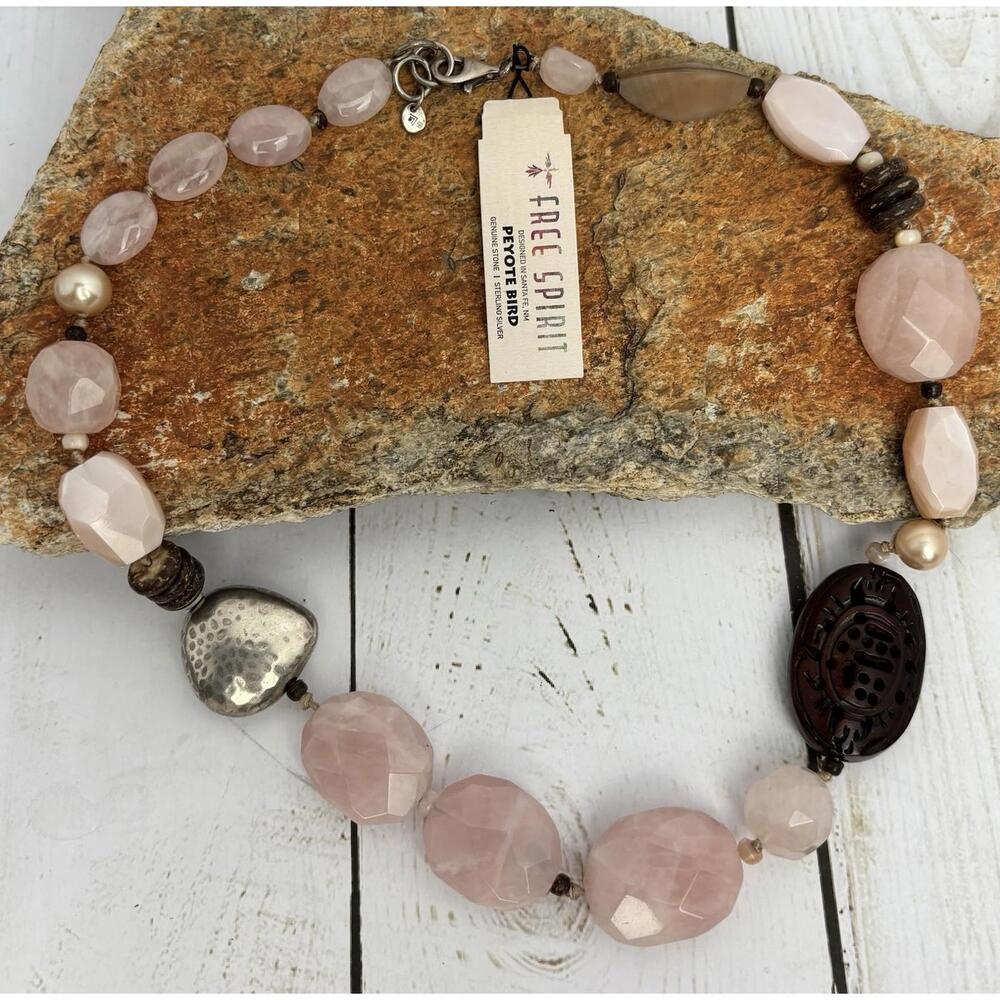 Peyote Bird Free Spirit Rose Quartz Sterling Silver Mixed Bead‎ Necklace J216